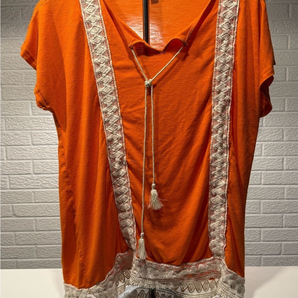 Signature Studio Orange Tie Front Sailor Collar Blouse